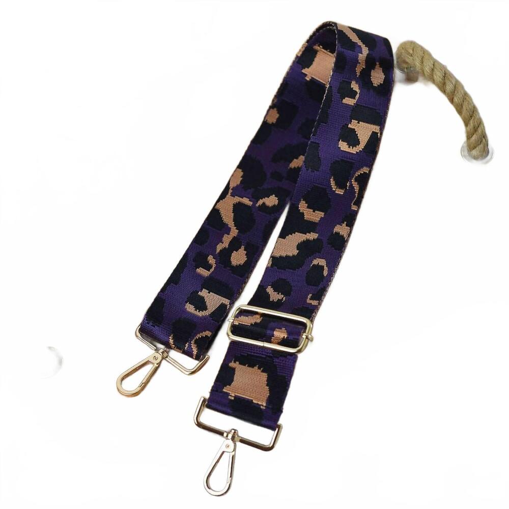 NEW LAUREN LANE women's leopard print adjustable crossbody bag strap in purple &